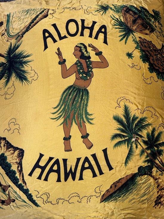 Vintage Accessories - Vintage Aloha Hawaii Yellow Tropical Hula Scarf Embroidered Wall Art